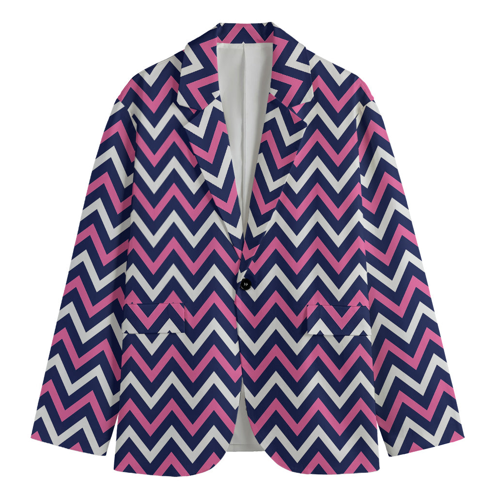 Navy Pink And White Chevron Print Men's Cotton Blazer