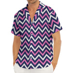 Navy Pink And White Chevron Print Men's Deep V-Neck Shirt