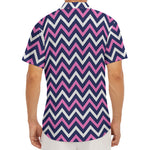 Navy Pink And White Chevron Print Men's Deep V-Neck Shirt