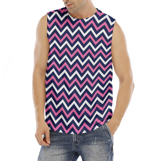 Navy Pink And White Chevron Print Men's Fitness Tank Top