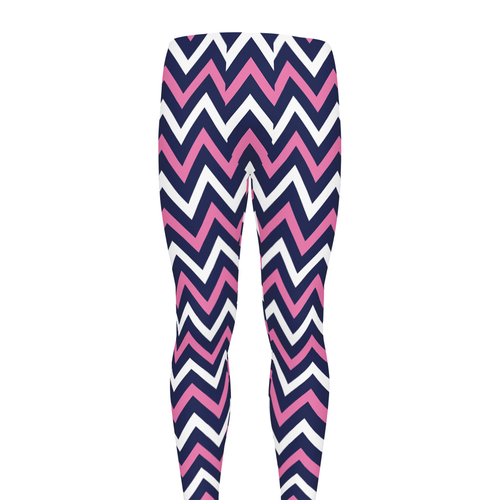 Navy Pink And White Chevron Print Men's leggings