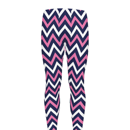 Navy Pink And White Chevron Print Men's leggings