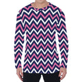 Navy Pink And White Chevron Print Men's Long Sleeve T-Shirt