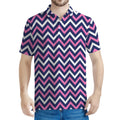 Navy Pink And White Chevron Print Men's Polo Shirt