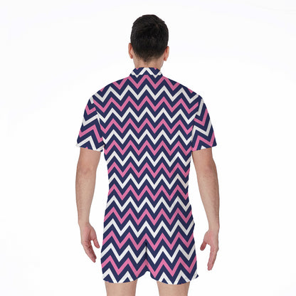 Navy Pink And White Chevron Print Men's Rompers