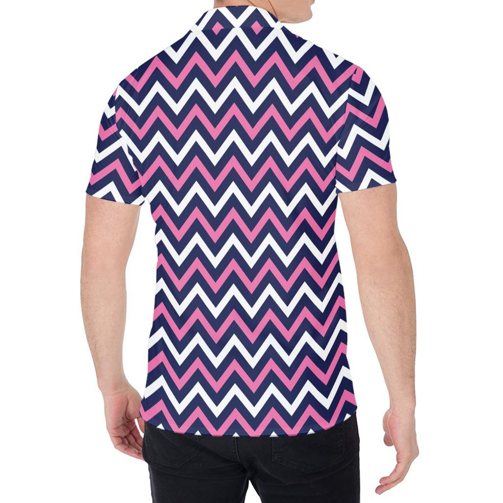 Navy Pink And White Chevron Print Men's Shirt