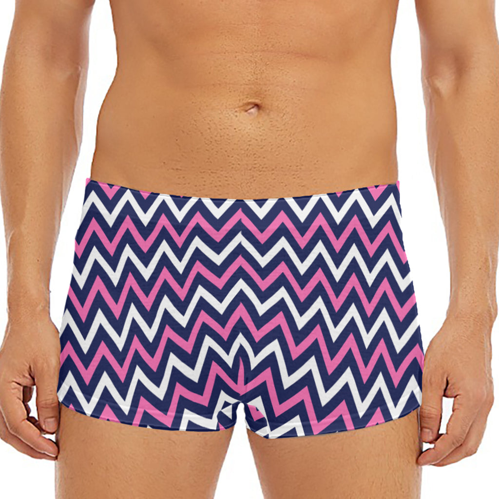 Navy Pink And White Chevron Print Men's Short Boxer Briefs