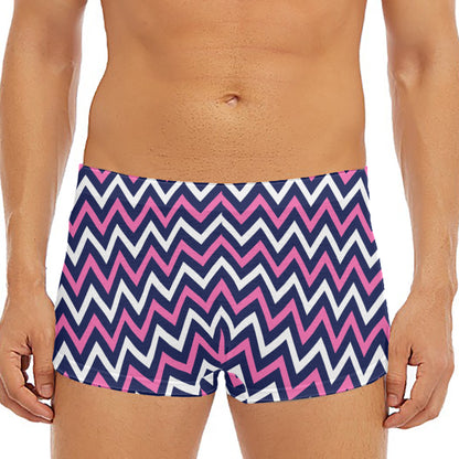 Navy Pink And White Chevron Print Men's Short Boxer Briefs
