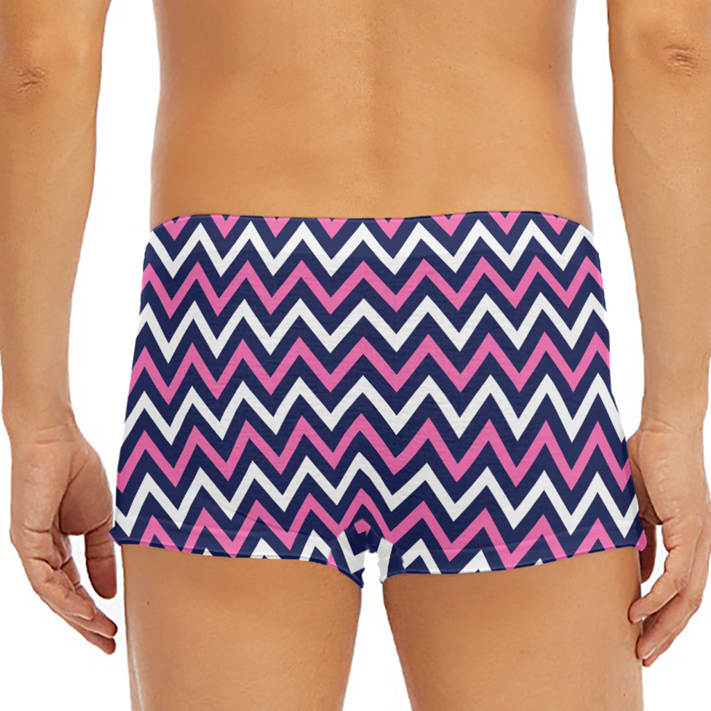 Navy Pink And White Chevron Print Men's Short Boxer Briefs