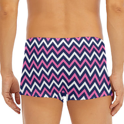 Navy Pink And White Chevron Print Men's Short Boxer Briefs