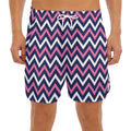 Navy Pink And White Chevron Print Men's Split Running Shorts