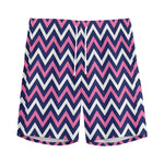 Navy Pink And White Chevron Print Men's Sports Shorts