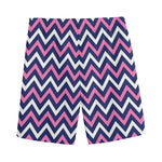 Navy Pink And White Chevron Print Men's Sports Shorts