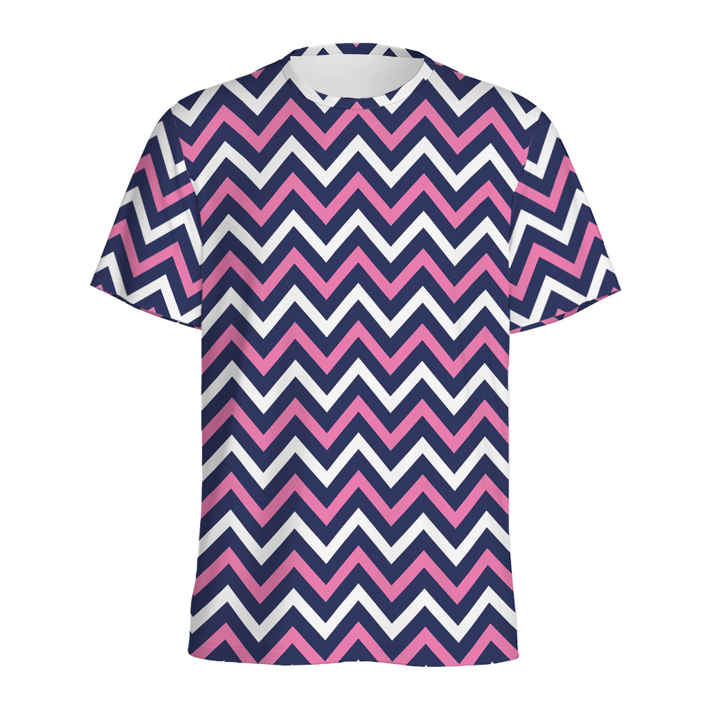 Navy Pink And White Chevron Print Men's Sports T-Shirt