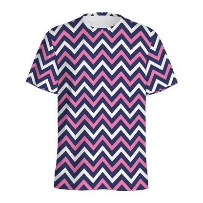 Navy Pink And White Chevron Print Men's Sports T-Shirt