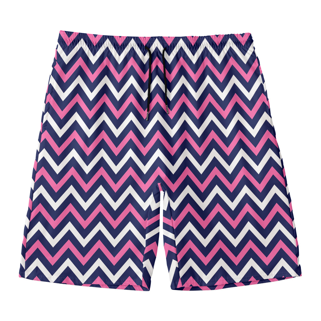 Navy Pink And White Chevron Print Men's Swim Trunks