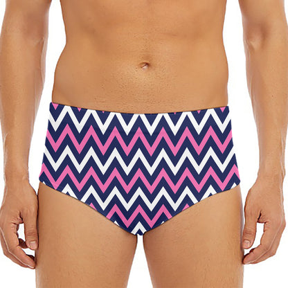 Navy Pink And White Chevron Print Men's Triangle Swim Briefs