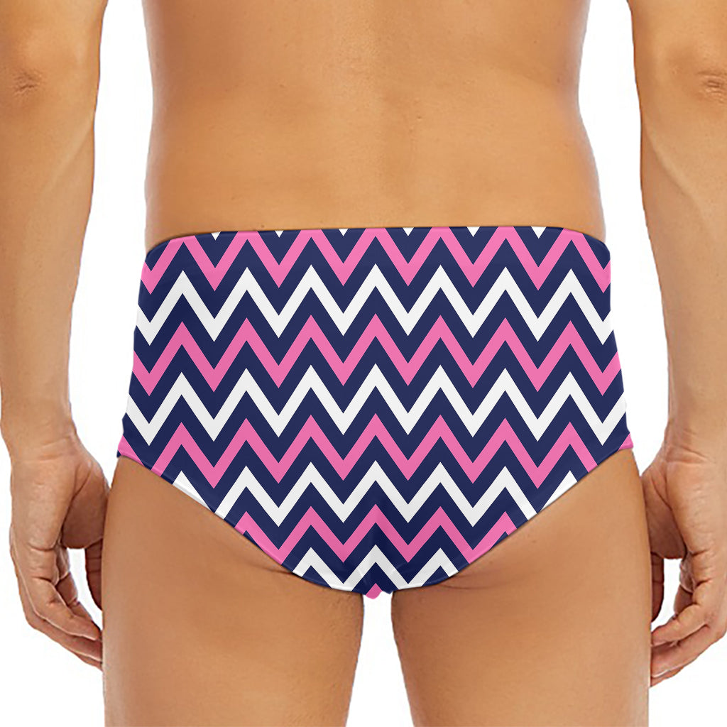 Navy Pink And White Chevron Print Men's Triangle Swim Briefs