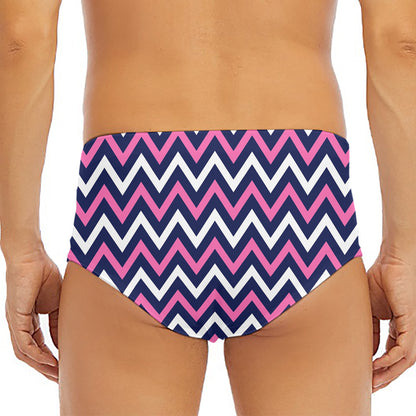 Navy Pink And White Chevron Print Men's Triangle Swim Briefs