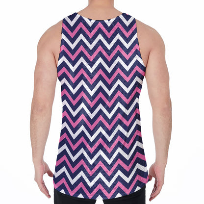 Navy Pink And White Chevron Print Men's Velvet Tank Top