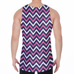 Navy Pink And White Chevron Print Men's Velvet Tank Top