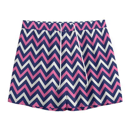 Navy Pink And White Chevron Print Mesh Shorts
