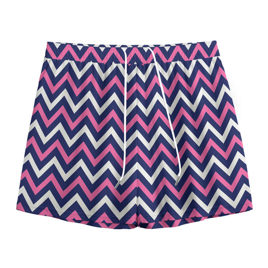 Navy Pink And White Chevron Print Mesh Shorts