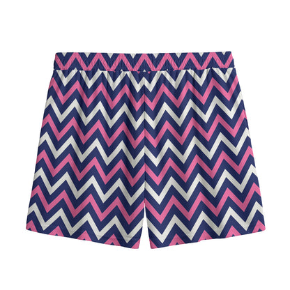 Navy Pink And White Chevron Print Mesh Shorts