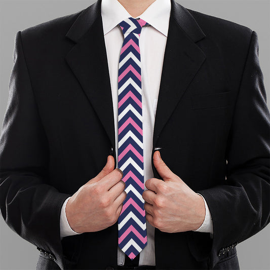 Navy Pink And White Chevron Print Necktie