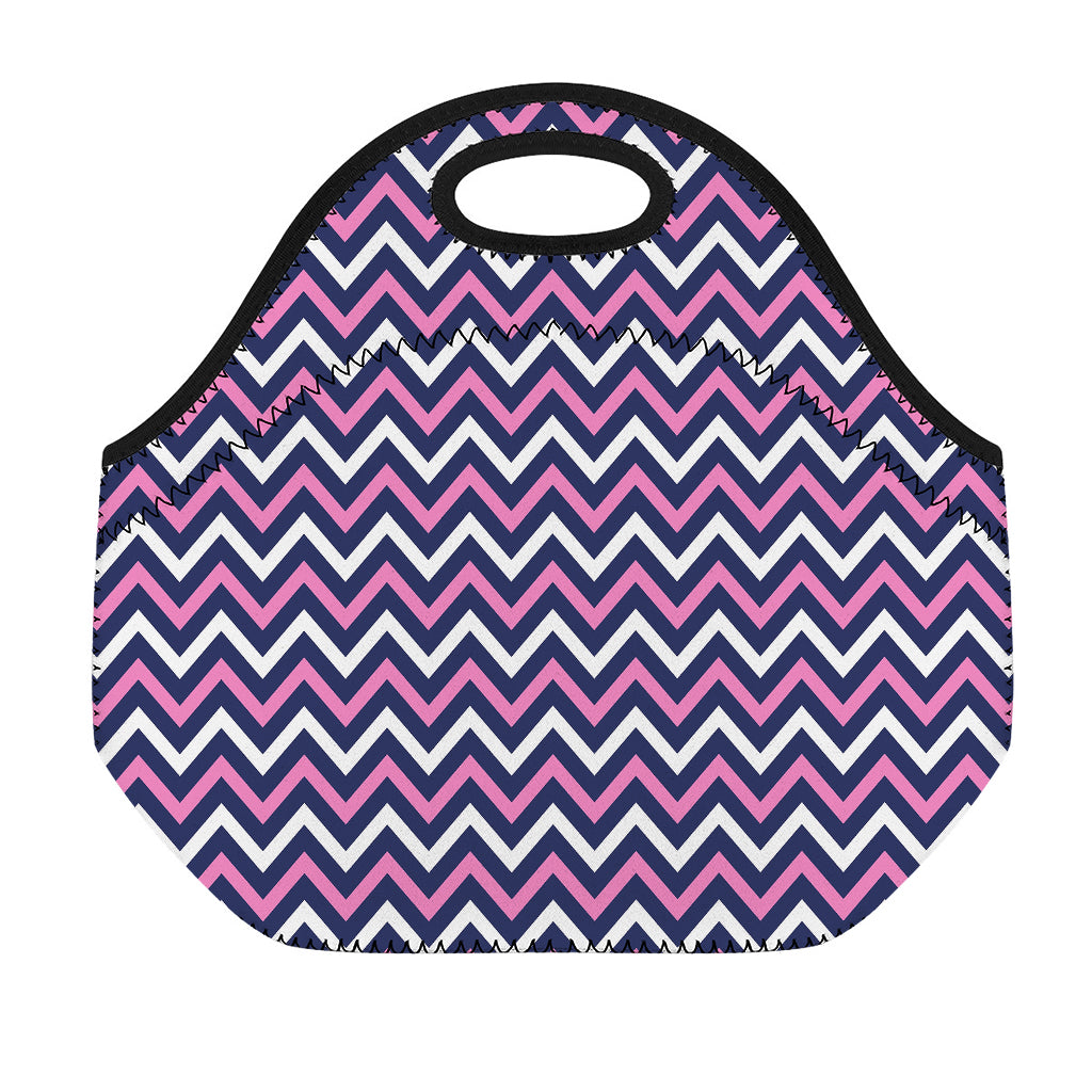 Navy Pink And White Chevron Print Neoprene Lunch Bag