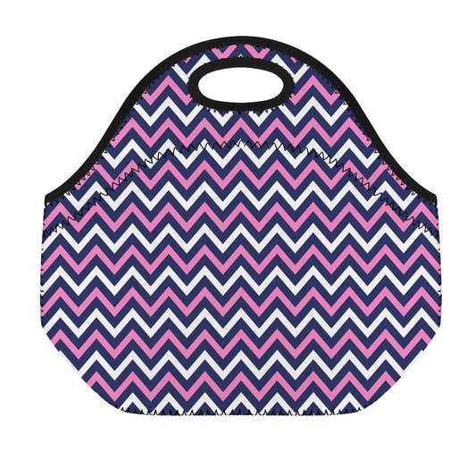 Navy Pink And White Chevron Print Neoprene Lunch Bag