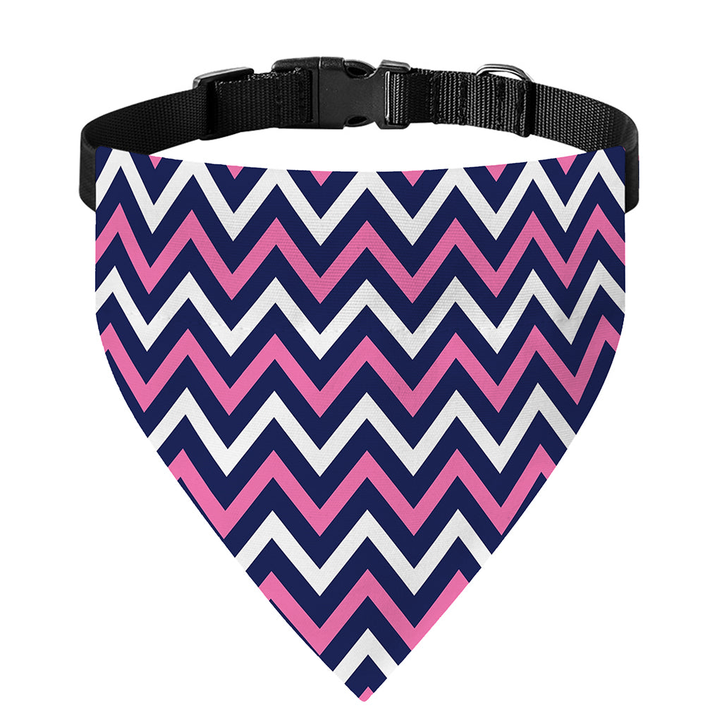 Navy Pink And White Chevron Print Over The Collar Dog Bandana