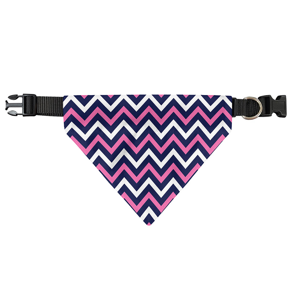Navy Pink And White Chevron Print Over The Collar Dog Bandana