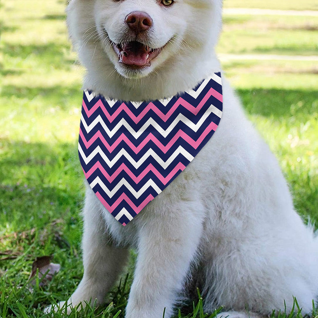 Navy Pink And White Chevron Print Over The Collar Dog Bandana