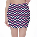 Navy Pink And White Chevron Print Pencil Mini Skirt