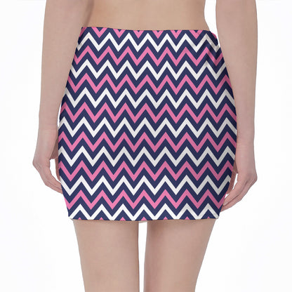 Navy Pink And White Chevron Print Pencil Mini Skirt