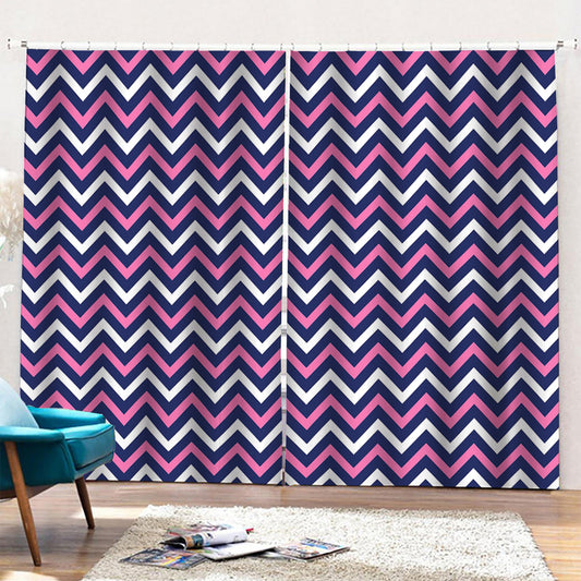 Navy Pink And White Chevron Print Pencil Pleat Curtains