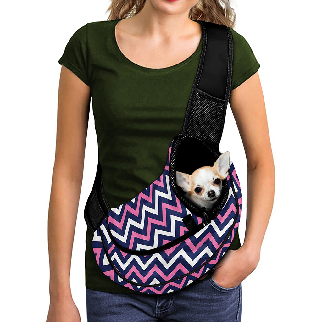 Navy Pink And White Chevron Print Pet Sling Carrier
