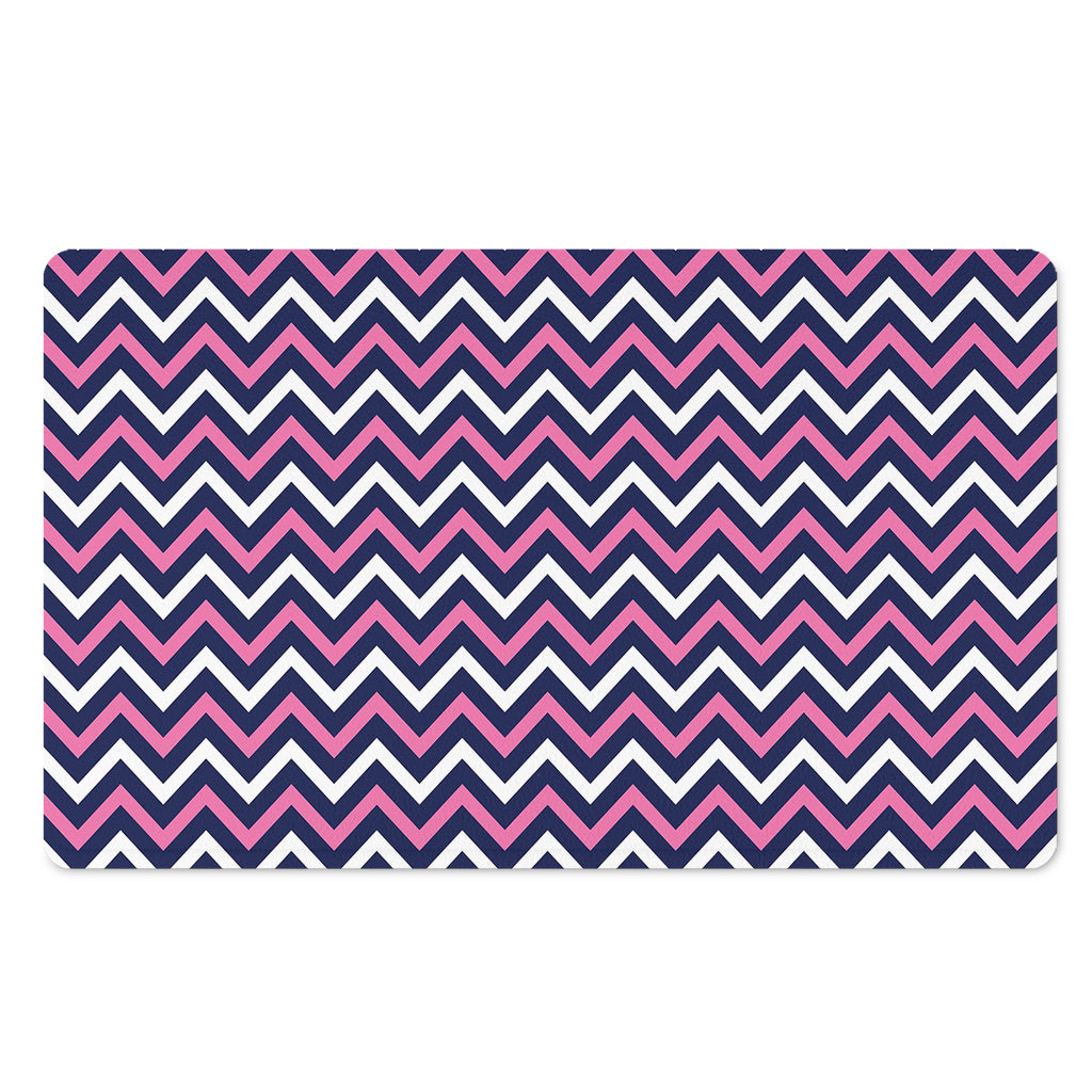 Navy Pink And White Chevron Print Polyester Doormat