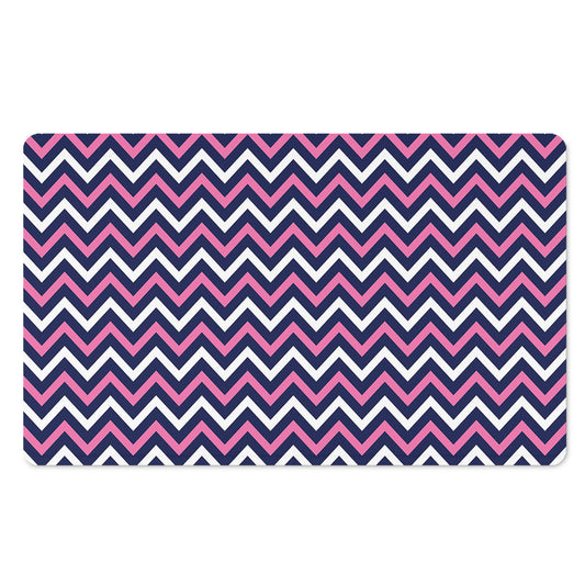 Navy Pink And White Chevron Print Polyester Doormat