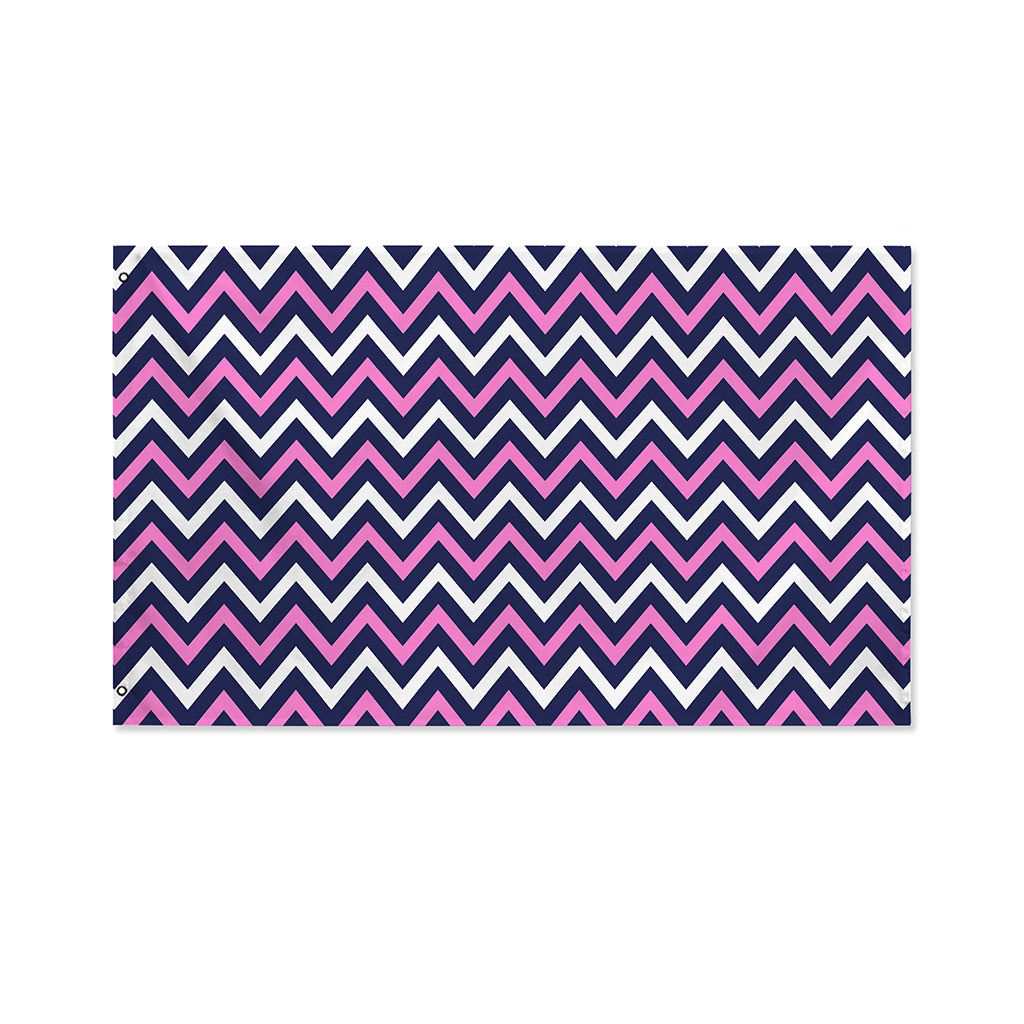 Navy Pink And White Chevron Print Polyester Flag