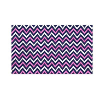 Navy Pink And White Chevron Print Polyester Flag