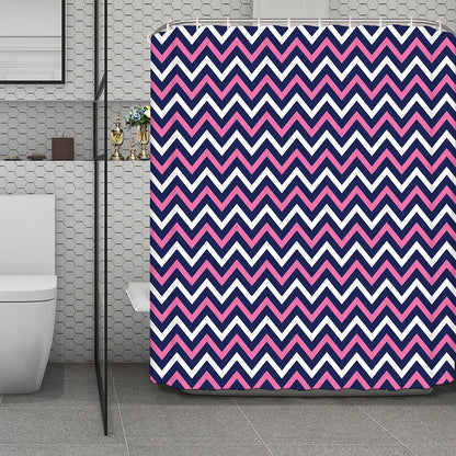 Navy Pink And White Chevron Print Polyester Shower Curtain