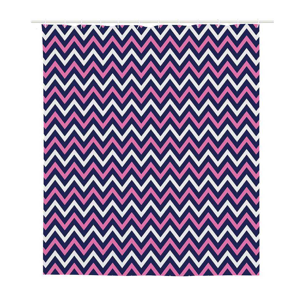 Navy Pink And White Chevron Print Polyester Shower Curtain