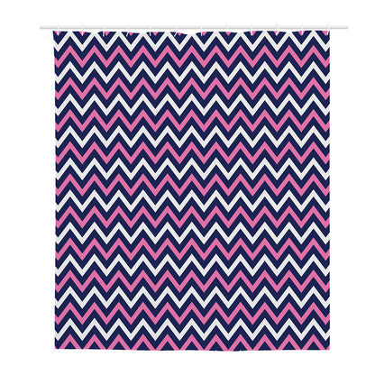 Navy Pink And White Chevron Print Polyester Shower Curtain