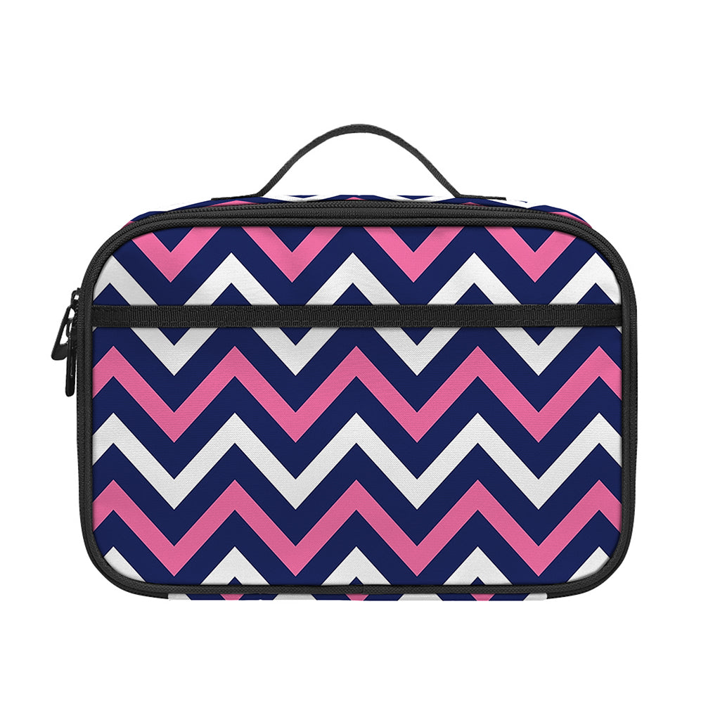 Navy Pink And White Chevron Print Portable Lunch Bag