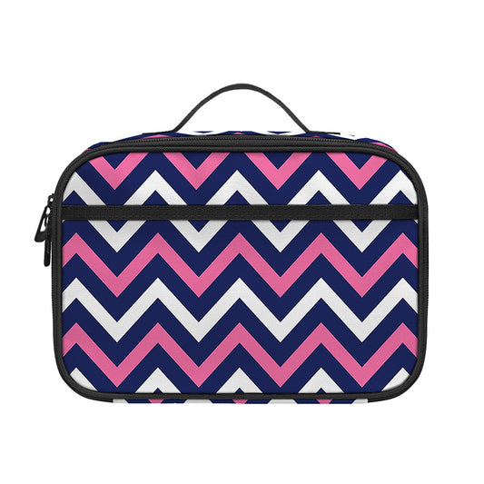 Navy Pink And White Chevron Print Portable Lunch Bag
