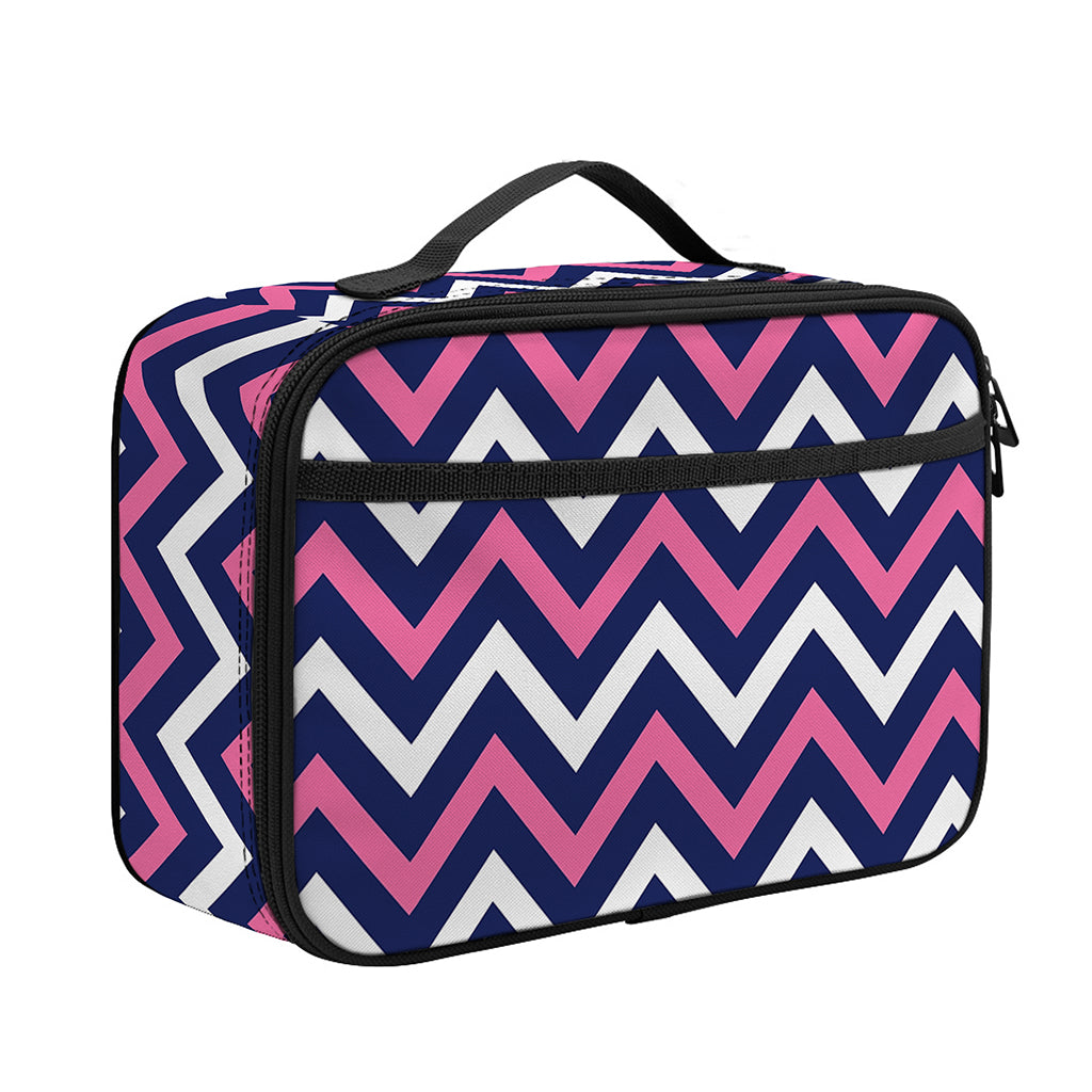 Navy Pink And White Chevron Print Portable Lunch Bag