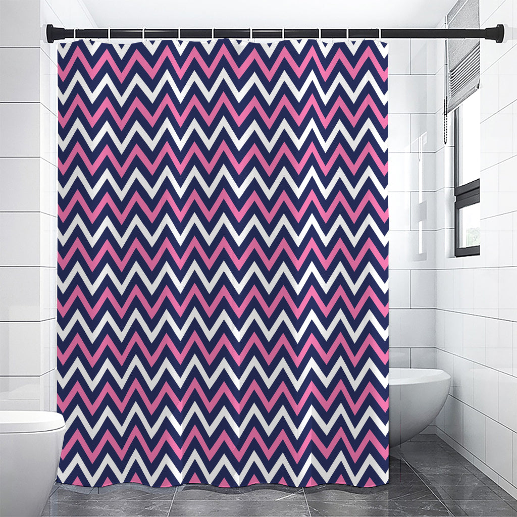 Navy Pink And White Chevron Print Premium Shower Curtain