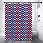 Navy Pink And White Chevron Print Premium Shower Curtain